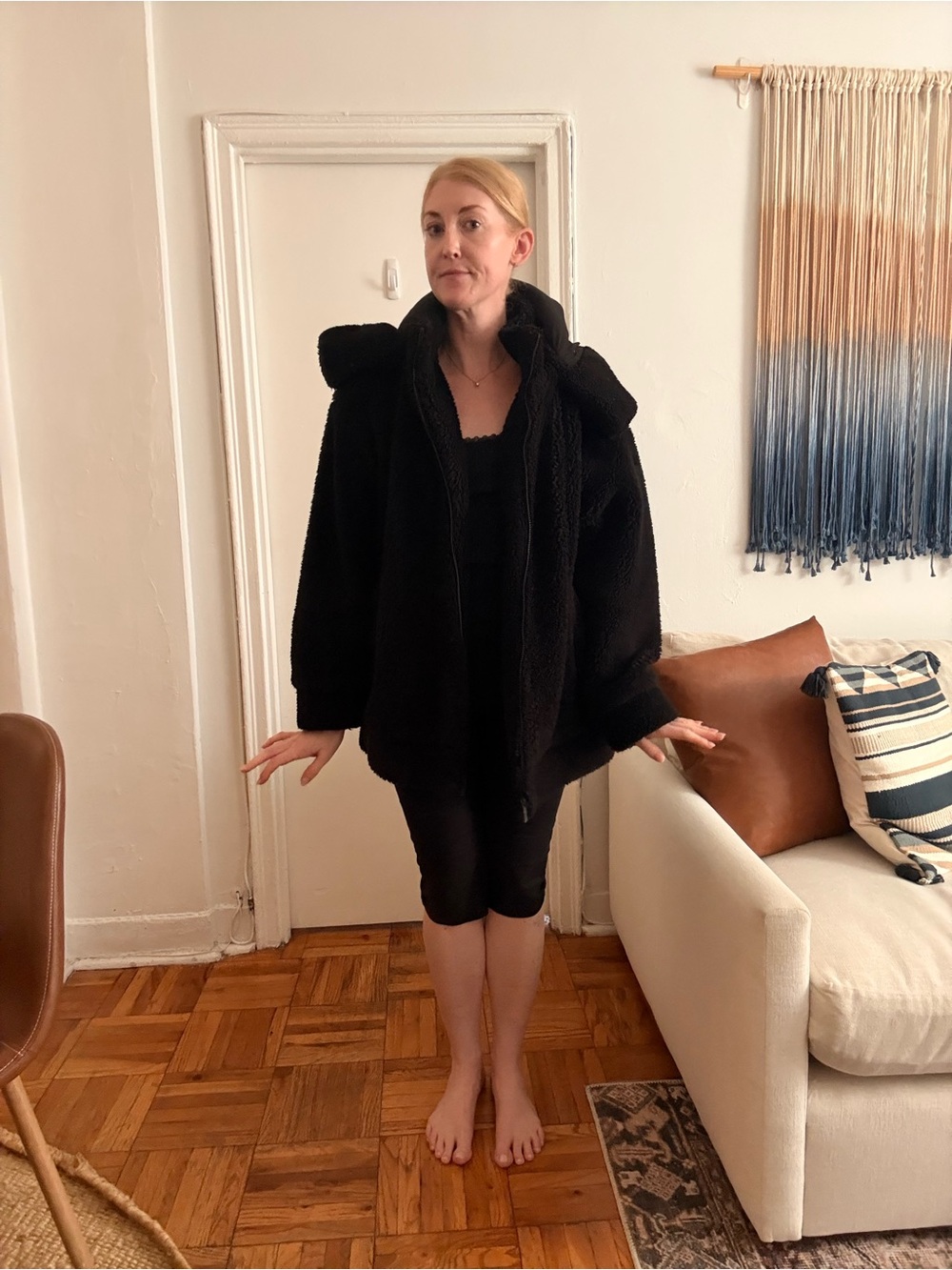 ALO Yoga Black Plush Teddy Hooded Coat